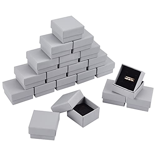 NBEADS Joyero de cartón de 20 piezas, juego de cajas de papel gris cajas de regalo con alfombrilla de esponja para joyas, pendientes, colgantes, collar, pulsera, 5,1 x 5,1 x 3,1 cm