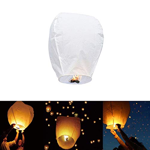 Stecto 10Pcs Farolillos voladores, Linterna de cielo biodegradable ecológica que desea linternas, linternas de papel voladoras ignífugas, para Navidad, bodas, fiestas