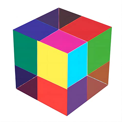 ECBANLI Cubo de Color CMY Original, 60 mm (2,36 Pulgadas) CMYcube Que Mezcla Prisma acrílico Colorido, Juguete de física Multicolor y decoración de Escritorio, 6 cm
