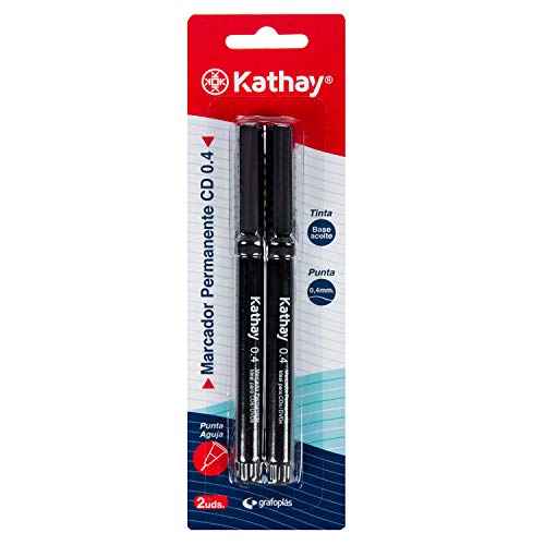 Kathay 86211210. 2 Rotuladores Permanentes, Color Negro, Punta Aguja 0,4mm, Perfecto para CDs