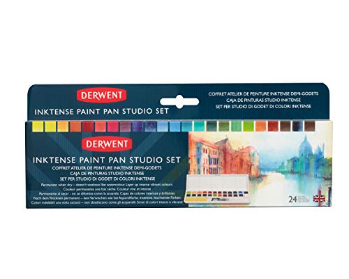 Derwent Inktense Set de Acuarelas #1 con 12 Colores, Media Paleta de Pinturas, Soluble en Agua, Ideal para Dibujar y Pintar en Papel o Tejidos, Calidad Profesional, Tamaño de Viaje (2302636)
