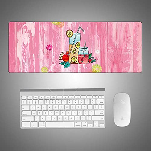 YRUJBT Alfombrilla de Ratón Grande Jugo de limón rosa de dibujos animados XXL Mouse Pad Superficie Suave, Antideslizante Almohadilla de Mesa Resistente al Desgaste con Borde Cosido para Juegos/Oficina