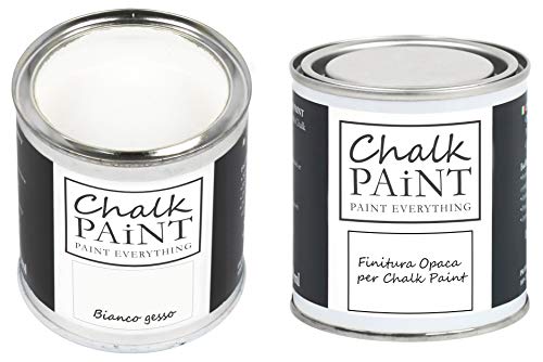 CHALK PAINT Kit Pintura a la Tiza Blanca + Acabado Transparente Toda Superficie - 250ml Chalk Paint Mate + 250ml Acabado para Muebles de Madera & Paredes - Interior & Exterior