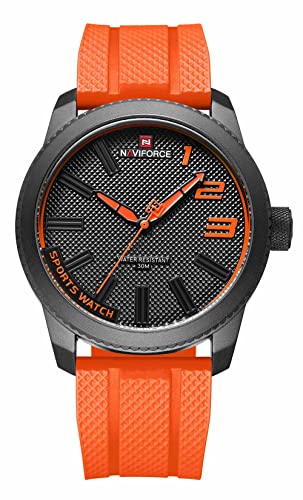 NANVIFORCE Relojes de moda con correa de silicona Top Brand Luxury Men Watch Sports Waterproof Quartz Watch Men, Naranja, English