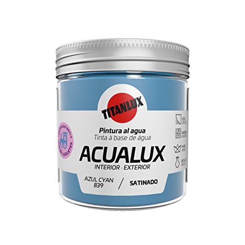 Titanlux Acualux pintura acrílica multiadherente Satinado Azul Cyan 75 ml