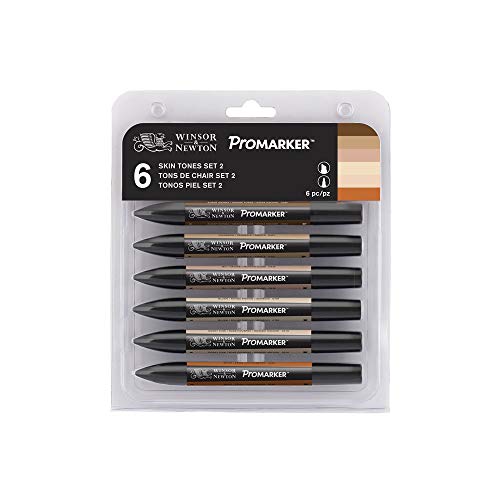 Winsor & Newton 0290077 ProMarker - Rotulador profesional (2 puntas, fino y ancho para dibujos, diseño y diseños), 6 colores