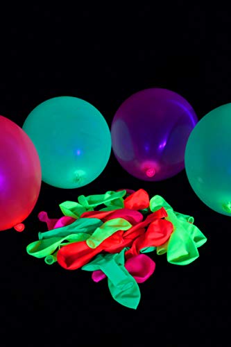 UV FLOOR - Lote de 100 globos fluorescentes – Especial luz negra – 4 colores vivos – Fluorescente – Látex – Diámetro 23 cm