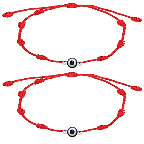 cotigo Pulsera 7 Nudos Roja con Ojo Turco en Acero-Amuletos de la Suerte y Proteccion-Pulsera Mal de Ojo para Parejas y Amistad-Pulsera Ojo Turco Ajustable-Pulsera Hilo Rojo para Mujer y Hombre