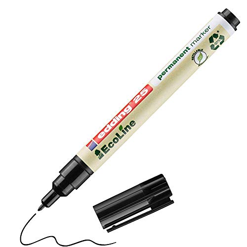 edding 25 EcoLine marcador permanente - negro - 1 rotulador - punta redonda 1 mm - indeleble de secado rápido - resistente al agua y los borrones - cartón, plástico, madera, metal, tela - universal