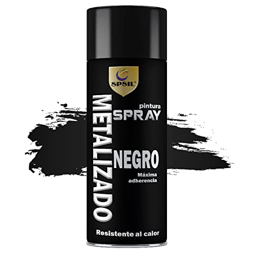 SPSIL Pintura Spray Metalizado 400ml, para Metal/Madera/Plástico (Negro 8597, Paquete de 1), Envío desde España