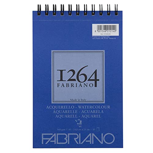 Unbekannt Honsell 19100648 Fabriano Watercolour-Bloc de Dibujo con Espiral (1264, 300 g/m², DIN A5, 20 Hojas de Papel Satinado de Grano Medio, sin ácidos, para Todas Las técnicas de Secado), Blanco