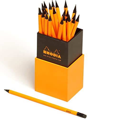 RHODIA 9020C - Caja de 25 Lápices de Grafito Hb - para una escritura flexible y placentera - Cuerpo triangular ergonómico en madera teñida de negro, goma y virola negras