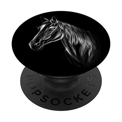 Bonito retrato de un caballo, dibujo sobre fondo negro PopSockets PopGrip Intercambiable