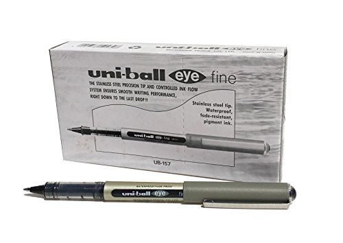 Uniball UB-157 Eye Fine Bolígrafo, tinta negra Uni Súper, punta de 0,7 mm, 12 unidades)