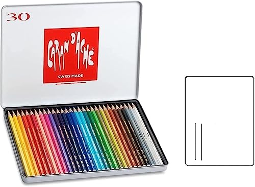Caran D'ache - Juego de lápices de Watercolor (30 unidades, caja metálica) Swisscolor. made in swisse y 1 tarjeta de papel de acuarela