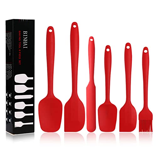 BINHAI Juego de espátulas de silicona de – Rojo 6 piezas de espátula de goma antiadherente con núcleo de acero inoxidable – Espátula resistente al calor utensilios de cocina para cocinar