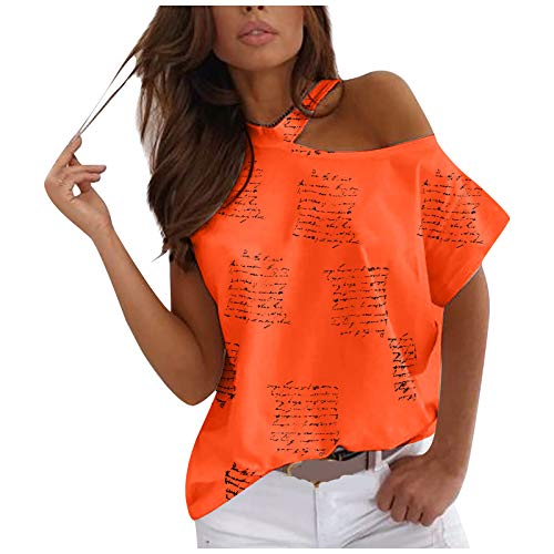 VEMOW Blusas y Camisas de Manga Larga/Corta para Mujer Sin Tirantes, 2021 Moda Elegantes Impresión de Rayas/Corazón Casual Fiesta T-Shirt Primavera Otoño Básico Camisa Jersey Tops(H Naranja,XL)