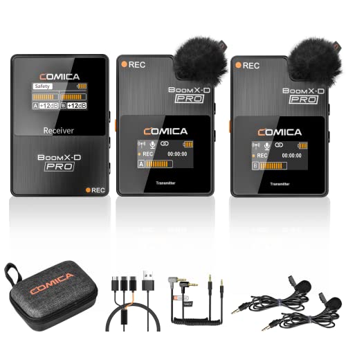 comica BoomX-D Pro Wireless Lavalier Microphone 2.4G Dual Wireless Microphone con 8G Memory y Duplex Transmission para DSLR Camera Smartphone Laptop PC Interview Live-Stream