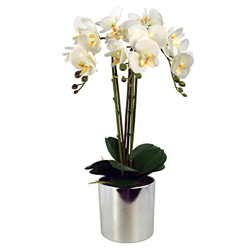 Leaf Design UK - Orquídea Artificial (52 cm), Color Blanco y Plateado