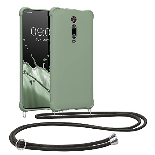 kwmobile Carcasa Colgante Compatible con Xiaomi Mi 9T (Pro) / Redmi K20 (Pro) Funda con Cuerda - Funda con Correa Colgante Ajustable - Gris Verdoso Mate