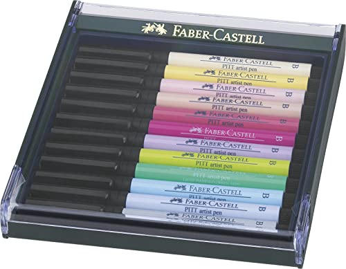 Faber-Castell Pitt - Estuche de 12 rotuladores, punta pincel, colores pastel