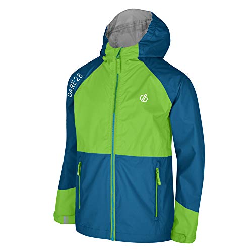 Dare 2b - Chaqueta ligera impermeable con capucha para niños, color verde jazmín, azul petróleo, talla 3-4