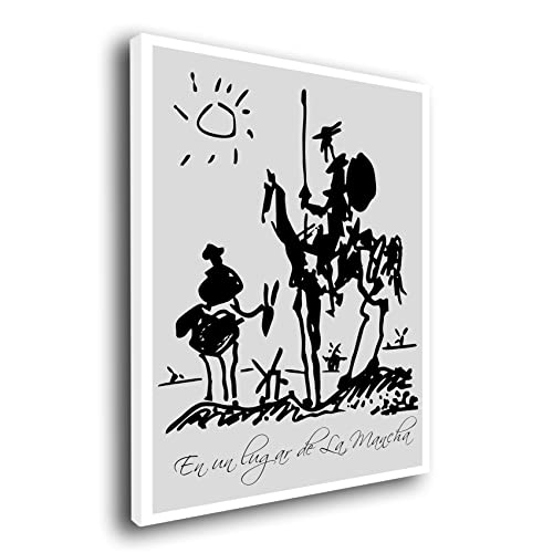 Genérico Cuadro lienzo canvas Don Quijote Picasso 1952 texto en un lugar de la mancha – Varias medidas - Lienzo de tela bastidor madera de 3 cm - Alta resolucion (53, 80)