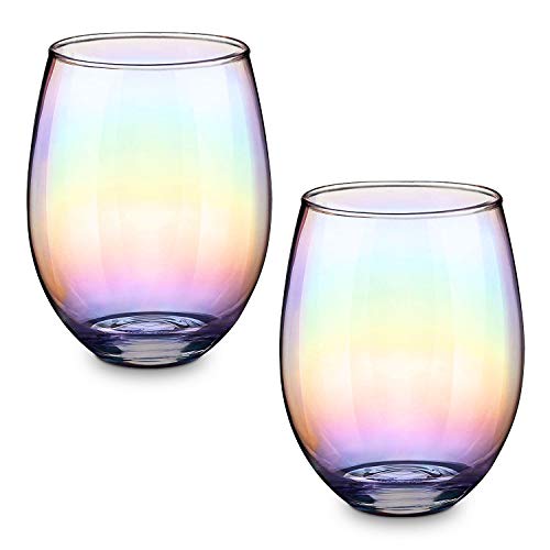 Juego de 2 Vasos de Cristal de Colores Iridiscentes para Agua Jugo Whisky y Cócteles CNNIK Vasos de Agua Cristal Retro de 500 ml - ¡Brillo de Arcoíris en cada sorbo!