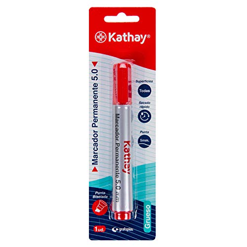 Kathay 86211751. Rotulador Permanente, Color Rojo, Punta Biselada 5mm, Secado Rápido, Para Todo Tipo de Superficies