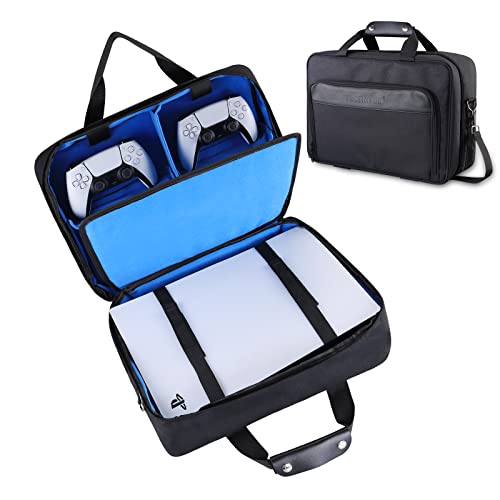 TECTINTER Mochila PS5 - Bolsa Transporte PS5 Estuche de viaje Maleta PS5, Compatible con PS5 / PS4 / PS4 Pro / PS4 Consola delgada, Controladores PS5 / PS4 de gran capacidad, Tarjetas de juego, HDMI