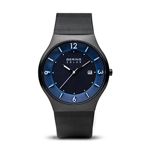 BERING Hombre Análoga Solar Reloj de pulsera de colección con Acero inoxidable Pulsera und Cristal de zafiro , Negro/Azul