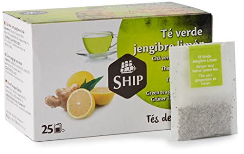 Ship - Té Verde de Jengibre y Limón - Caja de 25 Unidades - Propiedades Antioxidantes - Ayuda a Activar la Mente - Aporta Vitaminas y Minerales - Proporciona Bienestar y Tranquilidad - Sabor Dulce