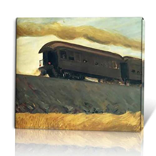 Gha-Tue-Nua 《Railroad Train》 Edward Hopper by Decoración Pared -Cuadros Decoracion Salon Modernos - Obras de Arte Para Paredes Del Hogar Montado En Bastidor De 30x33cm-12x13In Enmarcado