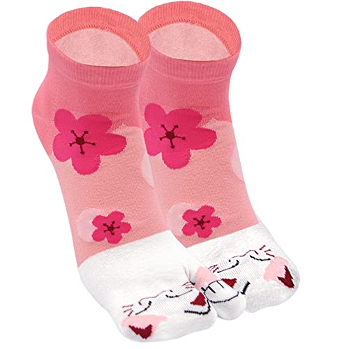 ZFSOCK Calcetines Tabi Dedos Mujer: Divertidos Flip Flop Calcetines De Dos Dedos Algodón Casual Pulgar Separado para Geta Kimono Chanclas Estilo Japonés Patrón De Sakura 1 Par