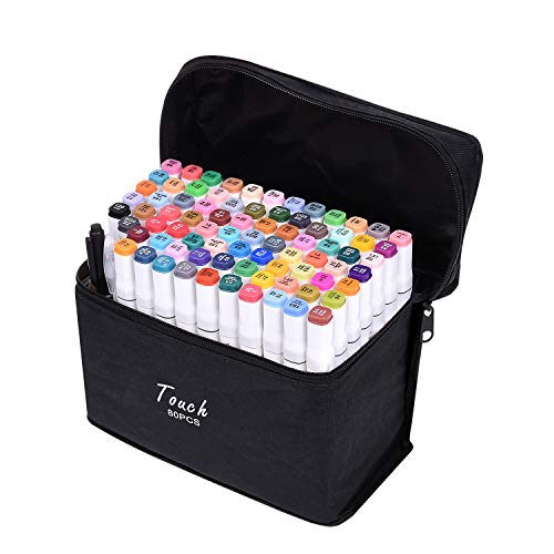 ELOKI Rotuladores artísticos pastel ultrafinos con dos puntas, 80 colores, set de marcadores permanentes aceitosos perfectos para principiantes, resaltar, para dibujar, colorear (blanco 80)