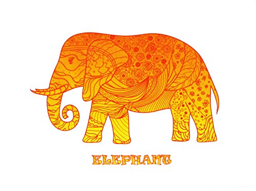 Half a Donkey The Orange Zentangle Elephant Design - Large Cotton Tea Towel by