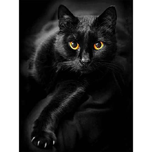 Kit de pintura de diamante 5D de gato negro, con números, para animales, con taladro completo, redondo, con diamantes de imitación, para decoración de pared del hogar