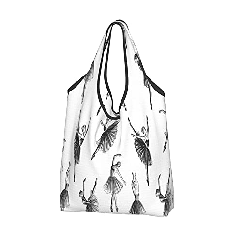 MSINCUDJ Bolsos de la compra para las mujeres Bolsos de hombro plegables reutilizables Bolsos de la compra-Bailarinas Dibujo en blanco