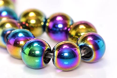 Perlas de hematita arcoíris, 4/6/8 mm, hematita, redondas, no magnéticas, hematita arcoíris, 38 cm, 1 cuerda (6 mm – 60 unidades)