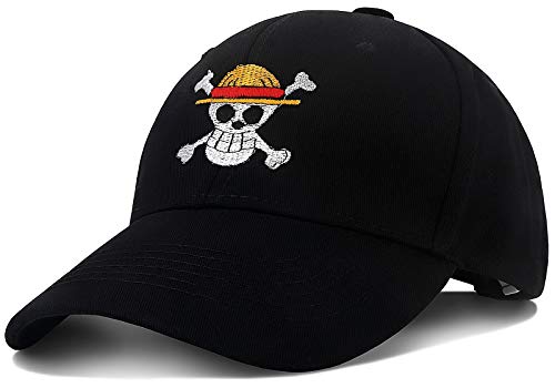 Roffatide Anime One Piece Luffy Straw Hat Crew Gorra de Béisbol de con Bordado Ajustable de Algodón para Hombres y Mujeres Negro