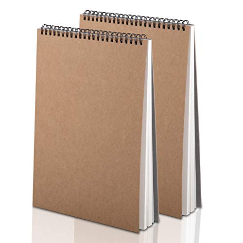 Yordawn Bloc de Dibujo A4 Cuadernos de Bocetos Cuaderno de Notas en Blanco con 60 Páginas/ 30 Hojas 160 gsm Bloc de Notas Espiral Cubierta de Kraft para Dibujar Pack de 2