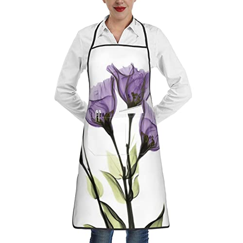 Hermoso delantal Giclée de flores moradas con bolsillo, delantal de restaurante, delantal de trabajo de camarero, suave y cómodo., Blanco, talla �nica