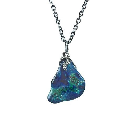Collar con colgante mineral, cadena con piedras semipreciosas, joyería artesanal (azurita K2)
