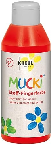 KREUL 28403 - Tela luminosa Mucki - pintura para dedos, 250 ml en rojo, a base de agua, sin parabenos, sin gluten, sin lactosa y vegana, ideal para usar con los dedos y las manos