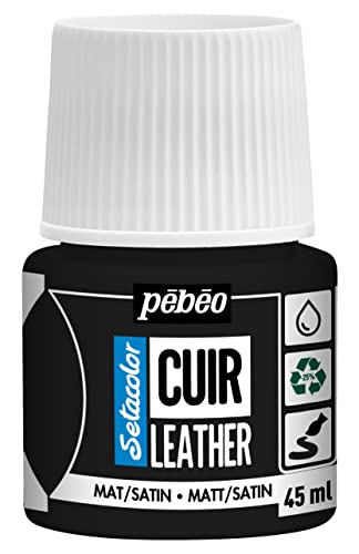 PEBEO - Setacolor - Pintura acrílica para piel y piel sintética - Personalización Bolsa, Zapato, Sneaker- Resistencia a arañazos, pliegues, fricción - Acabado Mate/Satinado - Negro Extremo - 45 ml