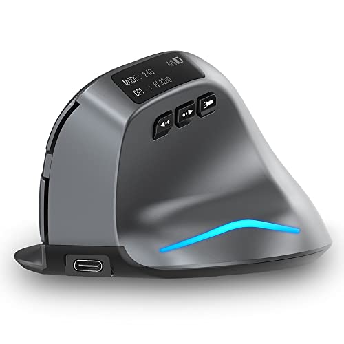 zelotes Ratón Inalambrico Recargable,Ratón Bluetooth con Pantalla LED,2.4GHz / Bluetooth,3200DPI 8 Botones Ratón Gaming Inalámbrico,Ratón Vertical Ergonómico para Portatil,PC