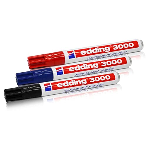 Edding Marcadores permanentes 3000 1, 5-3, 0 mm, juego de 3 unidades, rojo, azul