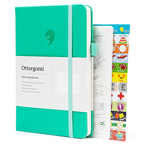 Ottergami Bullet Journal de Puntos | Bullet Cuaderno A5 | Papel 100gsm | Plantillas, Pegatinas, Soporte Boligrafo | The Essential - Verde Azulado