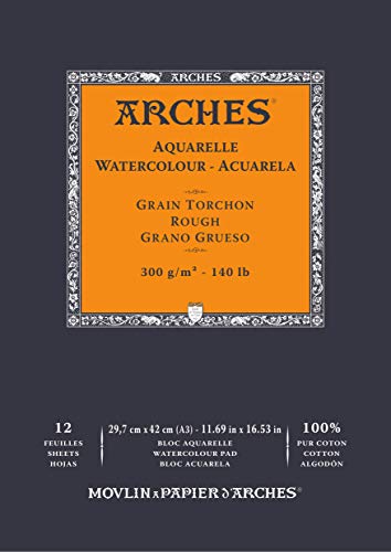Arches Aquarelle 100% Grueso 300g Bloc Encolado A3 12 hojas Blanco Natural
