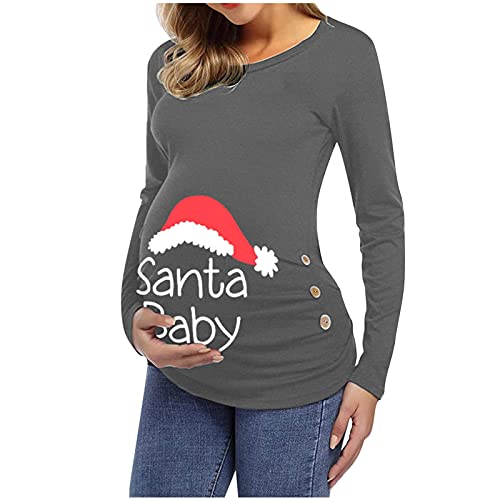 Top vestido de Navidad impresión carta manga maternidad túnica mujer embarazo camiseta larga casual blusa de maternidad mis devoluciones, gris, XXL